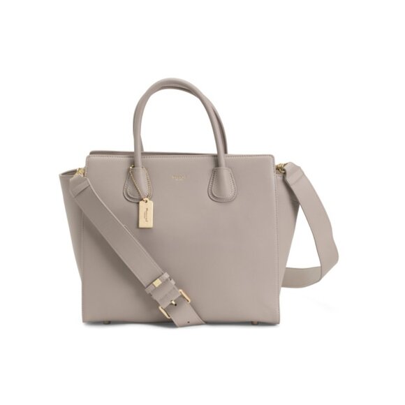 MONCRIEF LONDON Taupe Leather Classic Brooke Large Handbag With Crossbody Strap - Picture 1 of 2